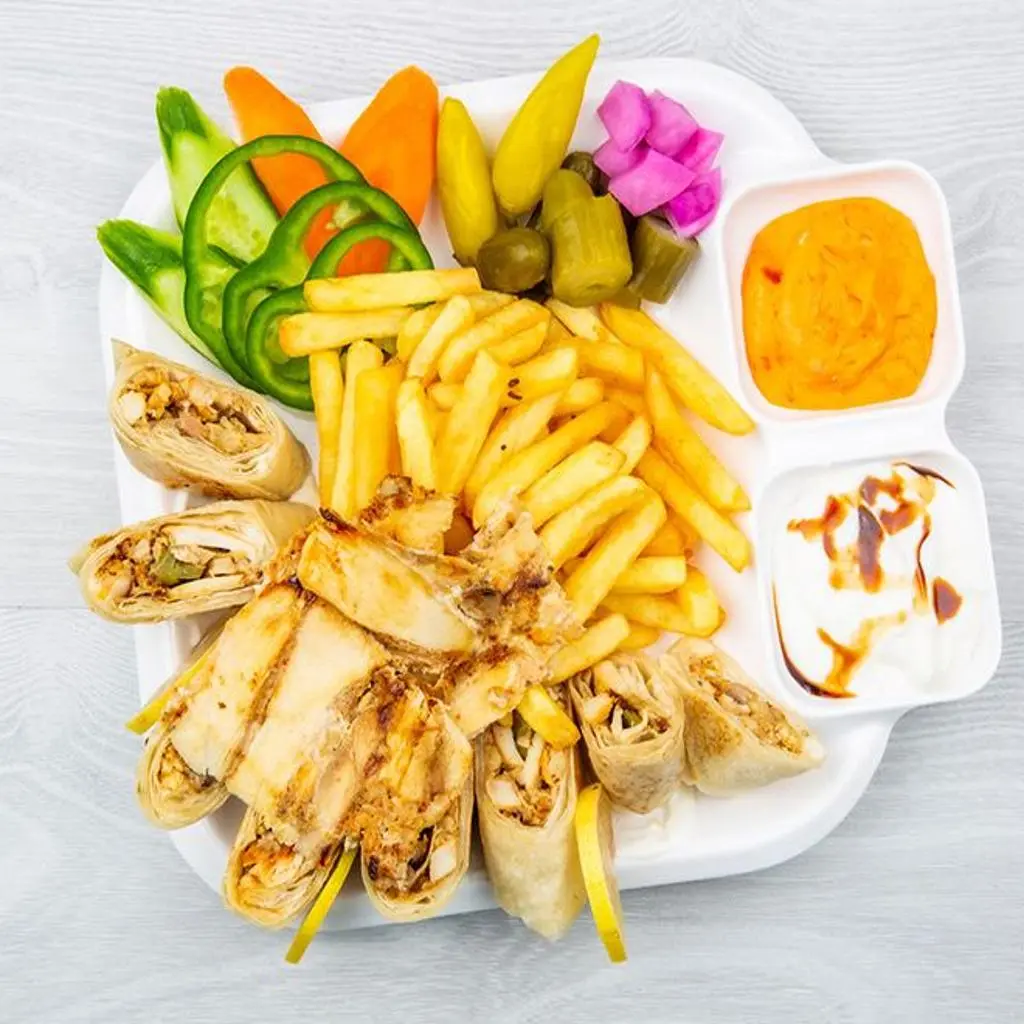 Plate of Arabic Shawarma with Qursan Bread